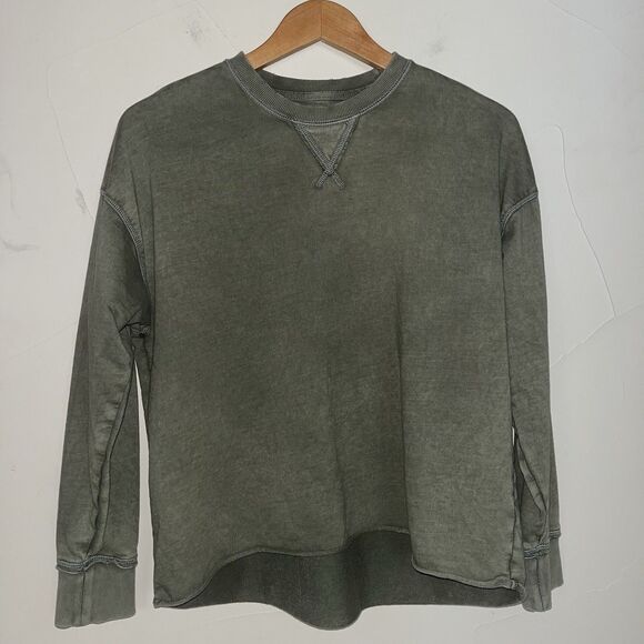 Aerie Olive Green Crew Neck Raw Edge Sweatshirt, Drop‎ Sleeve, Relaxed Fit XS - Picture 1 of 12